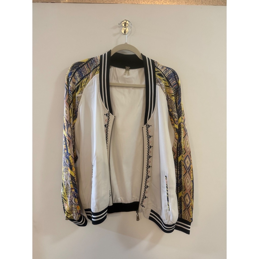 Gilded Intent by BKE Women White Patterned Sleeve Bomber Jacket Large GMKR14558